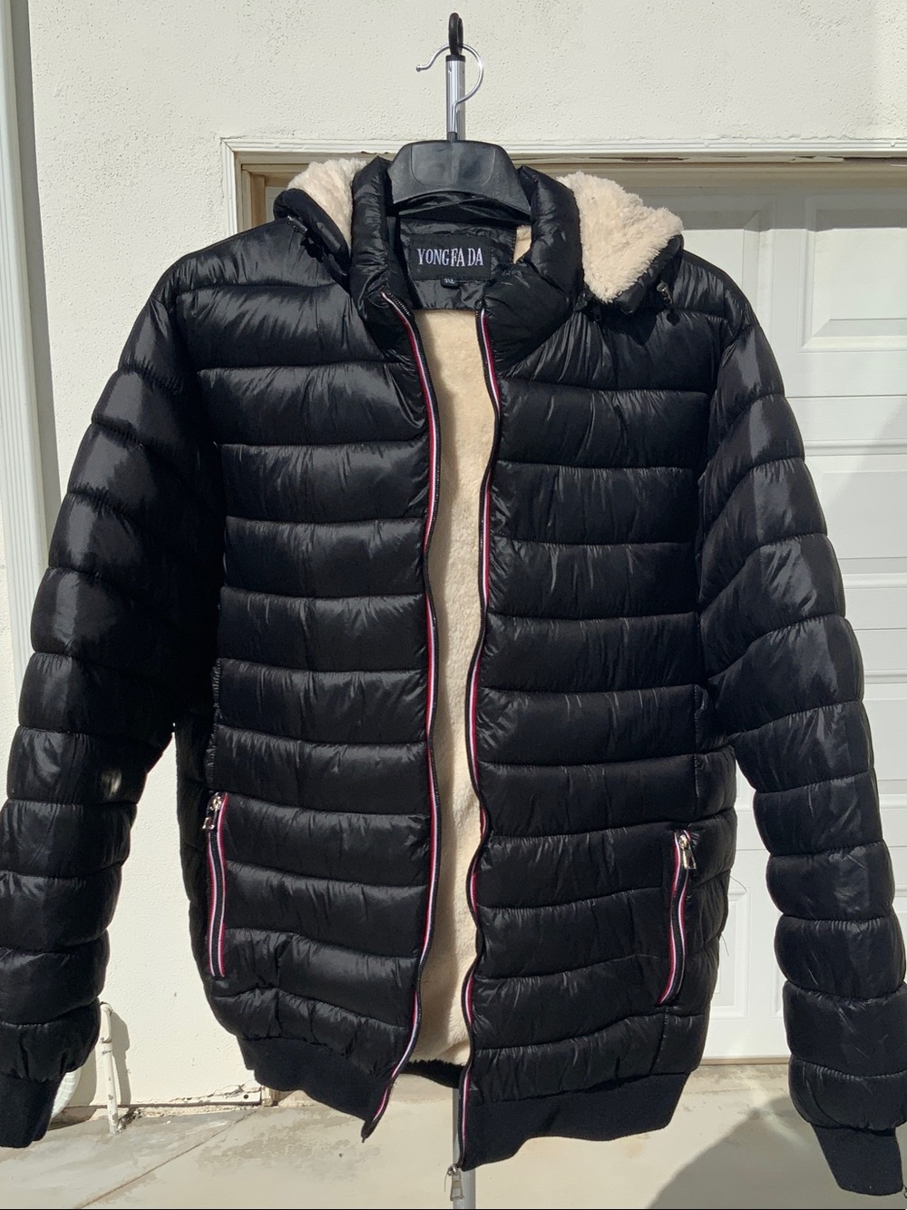 Men's Black Puffer Jacket with Cream Sherpa Lining